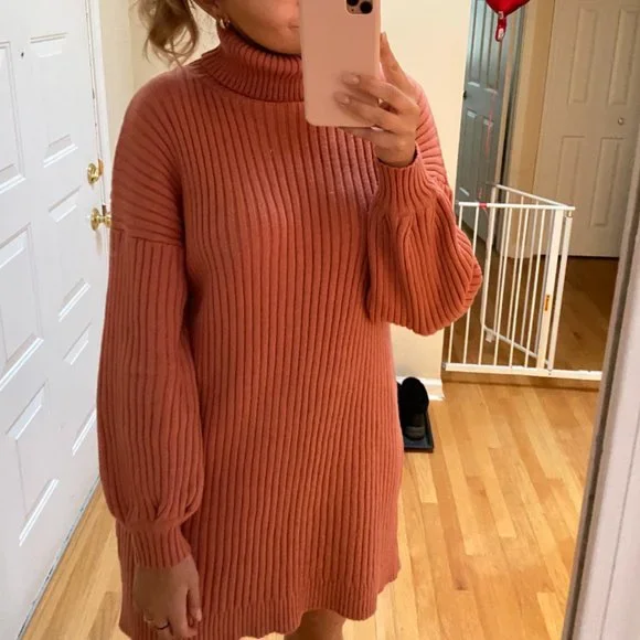 anrabess | Dresses | Nwt Burnt Orange Turtleneck Ribbed Sweater Dress |  Poshmark